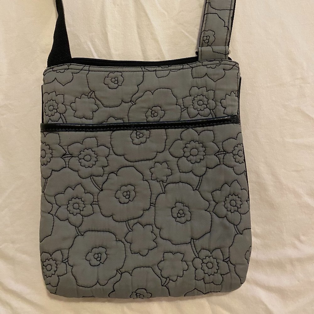 Gray & black floral stitched crossbody bag